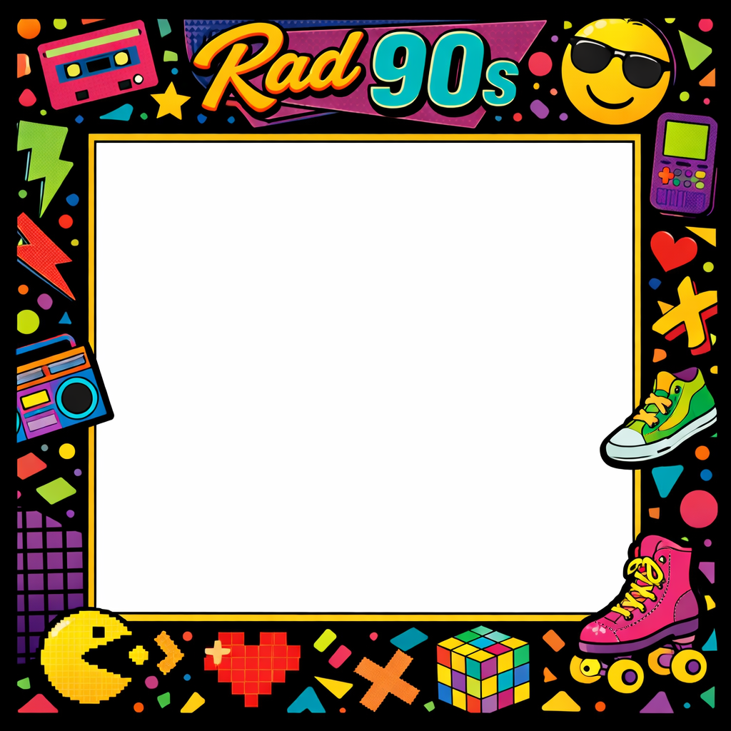 Rad 90s Party Photo Booth Template with retro elements