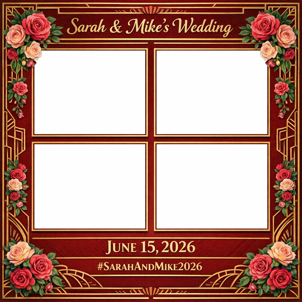Elegant Wedding Photo Booth Template with roses