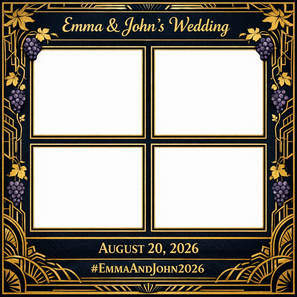 Luxury Wedding Photo Booth Template with grapes and gold accents